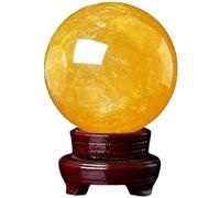 DSZUJTYROP Yellow Crystal Ball Citrine Moonstone Gemston Polished Divination Decorative Sphere with Wood Stand for Photography Decoration,80mm