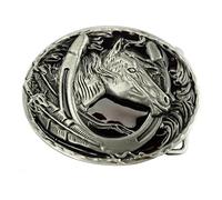 DT - Fibbia per cintura da uomo a forma di testa di cavallo con foglia western cowboy, tre colori smaltati, colore grigio, regalo per amici e familiari, 2, 8.5cm x 6.3cm