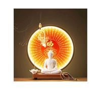 DTACBNEUZ Arredamento per la casa Statua di Buddha in Ceramica, Ornamento da scrivania, Ufficio, Soggiorno, Feng Shui, con Cerchio di Luce Rossa