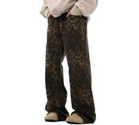 Dtaigou Jeans Leopardati a Gamba Larga - Pantaloni Gotici Unisex Casuali