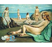 DTAUPREB Pittura a olio fai da te per adulti e bambini bagnanti sulla spiaggia dipinto con i numeri con pennelli e pigmento acrilico su tela