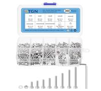 DTGN 360pz Assortimento Viti Metriche, M2.5 Kit Bulloni Dadi, Acciaio Inossidabile 304 M2.5x4/6/8/10/12/16/20/25mm Set Bulloni per Viti Testa Esagonale con Rondella Chiave Inglese