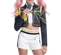 Dtiaagto Costume da demone per bambini, cacciatori, cosplay, cantanti pop, cappotto, pantaloncini, danza, palcoscenico, gioco di ruolo, costume di Halloween, Nero, 11-12 Anni