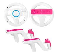 DTianSir Set di 4 pistole per volante Wii e Zapper - Compatibile con telecomando Wii e Wii U (2 volanti + 2 grilletti per pistola leggera) [videogioco]