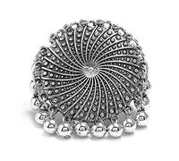 Dtja Boho Big Teardrop Statement Ring per donne ragazze vintage nappa palla tallone regolabile aperto band cocktail party anello comfort fit zingaro indiano Bollywood coda di pavone gioielli esagerati