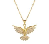 Dtja Collana con ciondolo a forma di pavone in oro da donna, in acciaio inox chirurgico, delicato cristallo con ali volanti, catena a maglie regolabile, alla moda, punk, per compleanno, vacanze, 45,7