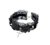 Dtja Collana girocollo gotica con ali d'angelo in pizzo per donne paillettes croce di cristallo ciondoli a catena regolabile collane accessori vintage Halloween Cosplay festa gioielli 43,2 cm, Medium