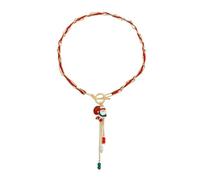 Dtja Lariat Christmas Santa Claus Y - Collana da donna con ciondolo a forma di palla rossa e verde, in finta pelle, con nappa, delicata, per Natale, festività, festival, ornamenti, gioielli