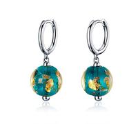 Dtja Orecchini a goccia blu per donne e ragazze, in argento Sterling 925, continenti dorati, con sfera rotonda in vetro di Murano, per orecchie sensibili, gioielli alla moda, souvenir, regalo