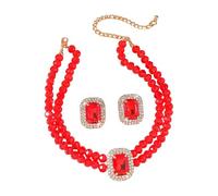 Dtja Set di 2 collane girocollo e orecchini rettangolari con cristalli, gioielli da donna, orecchini a perno con zirconia cubica, per matrimoni, balli di fine anno, 38,1 cm, 5 colori, Medium, Metallo
