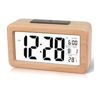 DTKID Sveglia a Batteria, Radiosveglia In Legno, Con Ampio Display LCD Della Data e Della Temperatura, Funzione Snooze e Luce Notturna, Orologio Digitale, per la Casa, L'ufficio e i Viaggi