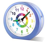 DTKID Sveglia Bambini, Senza Tic Tac con Snooze e Luce Notturna, Sveglia Analogica Educativa per Bambine e Bambini, Alimentata a Batteria (Blu Bianco)