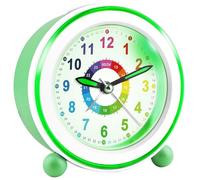 DTKID Sveglia Bambini, Senza Tic Tac con Snooze e Luce Notturna, Sveglia Analogica Educativa per Bambine e Bambini, Alimentata a Batteria (Luce Verde)