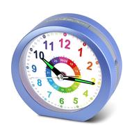 DTKID Sveglia Bambini, Senza Tic Tac con Snooze e Luce Notturna, Sveglia Analogica Educativa per Bambine e Bambini, Alimentata a Batteria (Blu)