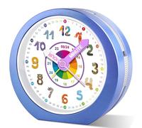 DTKID Sveglia Bambini, Senza Tic Tac con Snooze e Luce Notturna, Sveglia Analogica Educativa per Bambine e Bambini, Alimentata a Batteria (Azzurro)