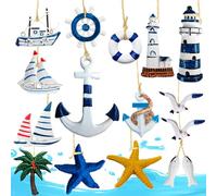 Dtoterul 15 Pcs Decorazione da Appendere Marittima, Kit di Decorazione Nautica, Set di Ciondoli Decorativi Marittimi, Mini Decorazione da Spiaggia, Per La Decorazione Della Parete di Casa, Feste e Bar