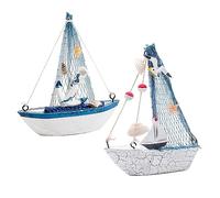 Dtoterul Nautica Legno Ornamenti 2 Pezzi Barca a Vela in Legno Modello con Rete da Pesca Ancora e Conchiglia Vela Legno Miniatura Decorazione a Tema Nautico per Ufficio Camera da Letto