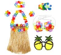 Dtoterul Set di 8 cappelli hawaiano da donna, con cappello Helaharty, erba hawaiano, tacco alto, decorazione per feste