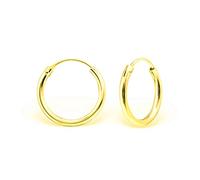 DTP Silver - Orecchini a Cerchio/Creola - Argento 925 Placcato in Oro Giallo - Piccola Dimensione - Spessore 3 mm - Diametro 16 mm