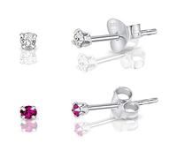 DTPsilver - 2 Paia di Orecchini a Perno Molto PICCOLI - Argento 925 con Cristalli Swarovski® Elements Rotondi - Diametro 2 mm - Colore: Chiaro + Fuchsia