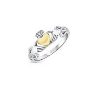 DTPsilver® Anello Claddagh in Argento 925 - Amore, Fedeltà e Amicizia - Cuore placcato in Oro Giallo - Con Nodo Celtico