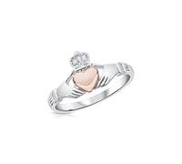 DTPsilver® Anello Claddagh in Argento 925 - Amore, Fedeltà e Amicizia - Cuore placcato in Oro Rosa
