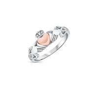 DTPsilver® Anello Claddagh in Argento 925 - Amore, Fedeltà e Amicizia - Cuore placcato in Oro Rosa - Con Nodo Celtico