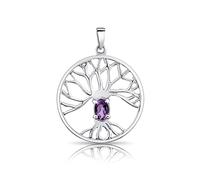 DTPsilver® Ciondolo Celtico in Argento 925 - Albero della Vita con Pietre Naturali - Ametista