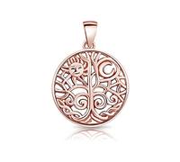 DTPsilver® Ciondolo Celtico in Argento 925 Placcato in Oro Rosa - Ciondolo Albero della Vita con Sole e Luna