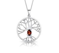 DTPsilver® Collana in Argento 925 - Ciondolo Celtico - Albero della Vita con Pietre Naturali - Catenina Larghezza: 1,2 mm - Lunghezza regolabile: da 40 a 45 cm - Granato