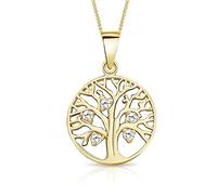 DTPsilver® Collana in Argento 925 Placcato in Oro Giallo - Ciondolo Albero della Vita con Zirconia Cubica - Catenina Larghezza: 1,2 mm - Lunghezza regolabile: da 40 a 45 cm
