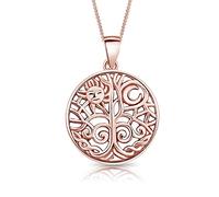 DTPsilver® Collana in Argento 925 Placcato in Oro Rosa - Ciondolo Albero della Vita con Sole e Luna - Catenina Larghezza: 1,2 mm - Lunghezza regolabile: da 40 a 45 cm