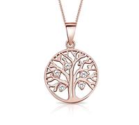 DTPsilver® Collana in Argento 925 Placcato in Oro Rosa - Ciondolo Albero della Vita con Zirconia Cubica - Catenina Larghezza: 1,2 mm - Lunghezza regolabile: da 40 a 45 cm