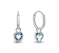 DTPsilver® Orecchini a Cerchio Piccoli - Argento 925 con Cristalli Swarovski® Elements - Pendenti a Forma di Cuore - Spessore : 1.5 mm - Diametro: 14 mm - Colore: Acqua Marina