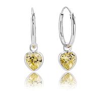 DTPsilver® Orecchini a Cerchio Piccoli - Argento 925 con Cristalli Swarovski® Elements - Pendenti a Forma di Cuore - Spessore : 1.5 mm - Diametro: 14 mm - Colore: Peridoto