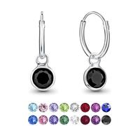 DTPsilver® Orecchini a Cerchio Piccoli - Argento 925 con Cristalli Swarovski® Elements - Pendenti Rotondi - Spessore : 1.5 mm - Diametro: 14 mm - Colore: Nero