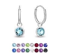 DTPsilver® Orecchini a Cerchio Piccoli - Argento 925 con Cristalli Swarovski® Elements - Pendenti Rotondi - Spessore : 1.5 mm - Diametro: 14 mm - Colore: Acqua Marina