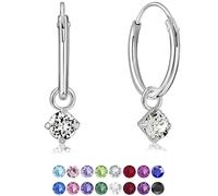 DTPsilver® Orecchini a Cerchio Piccoli - Argento 925 - Pendenti Rotondi con 3 mm Cristalli Swarovski® Elements - Spessore : 1.5 mm - Diametro: 14 mm - Colore: Chiaro