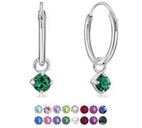 DTPsilver® Orecchini a Cerchio Piccoli - Argento 925 - Pendenti Rotondi con 3 mm Cristalli Swarovski® Elements - Spessore : 1.2 mm - Diametro: 12 mm - Colore: Smeraldo