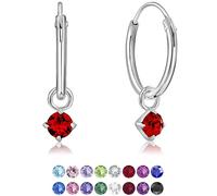 DTPsilver® Orecchini a Cerchio Piccoli - Argento 925 - Pendenti Rotondi con 3 mm Cristalli Swarovski® Elements - Spessore : 1.2 mm - Diametro: 12 mm - Colore: Rosso