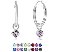 DTPsilver® Orecchini a Cerchio Piccoli - Argento 925 - Pendenti Rotondi con 3 mm Cristalli Swarovski® Elements - Spessore : 1.2 mm - Diametro: 12 mm - Colore: Viola
