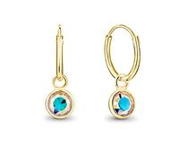 DTPsilver® Orecchini a Cerchio Piccoli - Argento 925 Placcato in Oro Giallo con Cristalli Swarovski® Elements - Pendenti Rotondi - Spessore : 1.2 mm - Diametro: 12 mm - Colore: Aurora Boreale