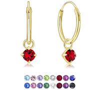 DTPsilver® Orecchini a Cerchio Piccoli - Argento 925 Placcato in Oro Giallo - Pendenti Rotondi con 3 mm Cristalli Swarovski® Elements - Spessore : 1.2 mm - Diametro: 12 mm - Colore: Rubino