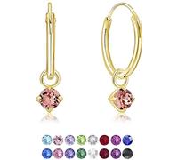 DTPsilver® Orecchini a Cerchio Piccoli - Argento 925 Placcato in Oro Giallo - Pendenti Rotondi con 3 mm Cristalli Swarovski® Elements - Spessore : 1.2 mm - Diametro: 12 mm - Colore: Rosa Chiaro