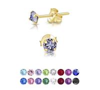 DTPsilver® Orecchini Argento 925 Placcati Oro Giallo con Punto Luce Swarovski® 4 mm - Orecchini Brillantini - Punto Luce Orecchini Swarovski - Orecchini Colorati - Orecchini Piccoli Oro Giallo