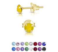 DTPsilver® Orecchini Argento 925 Placcati Oro Giallo con Punto Luce Swarovski® 4 mm - Orecchini Brillantini - Punto Luce Orecchini Swarovski - Orecchini Colorati - Orecchini Piccoli Oro Giallo