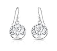 DTPsilver® Orecchini Pendenti Piccoli a Gancio in Argento sterling 925 - Albero della Vita Traforato - Lunghezza: 26 mm - Diametro 13 mm