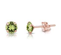 DTPsilver® Orecchini Punto Luce Argento 925 Placcato Oro Rosa con Cristalli Swarovski® 5 mm - Orecchini Donna Verdi - Lovli Orecchini Oro con Brillantini - Orecchini Verdi Peridoto