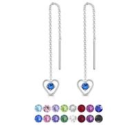 DTPsilver Orecchini Saliscendi Argento 925 con Cuore in Cristallo Blu 3 mm - Donna Zaffiro - Pendenti Punti Luce