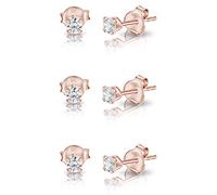 DTPsilver® Set 3 Paia Orecchini Punto Luce Argento 925 Placcato Oro Rosa con Zirconi - Brillantini Donna - Uomo Diamante - Piccoli 3 mm